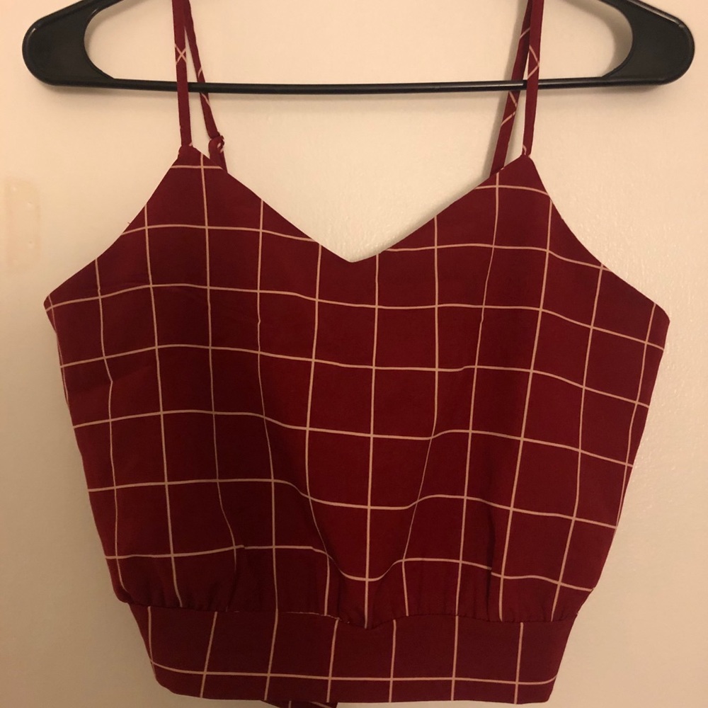 Red and White Grid Spaghetti Strap Crop Top